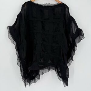 LeBeau Silk Chiffon Wool Blend Checkered Poncho Pullover Women Onesize Black NWT